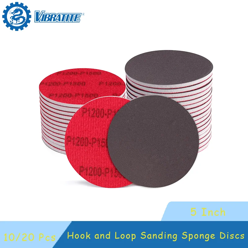 5 Inch Hook and Loop Sanding Sponge Disc Assorted 120-2500 Girt 10/20 Pcs Wet Dry for Wooden Drywall Sheetrock and Metal Glazing