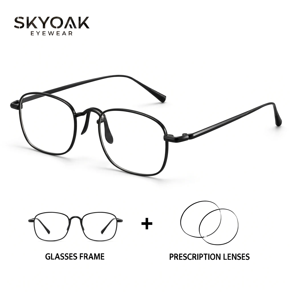 SKYOAK Pure Titanium Prescription Glasses for Men Women 11g Lightweight Rectangle Full Rim Optical Eyewear Custom Rx Lenses