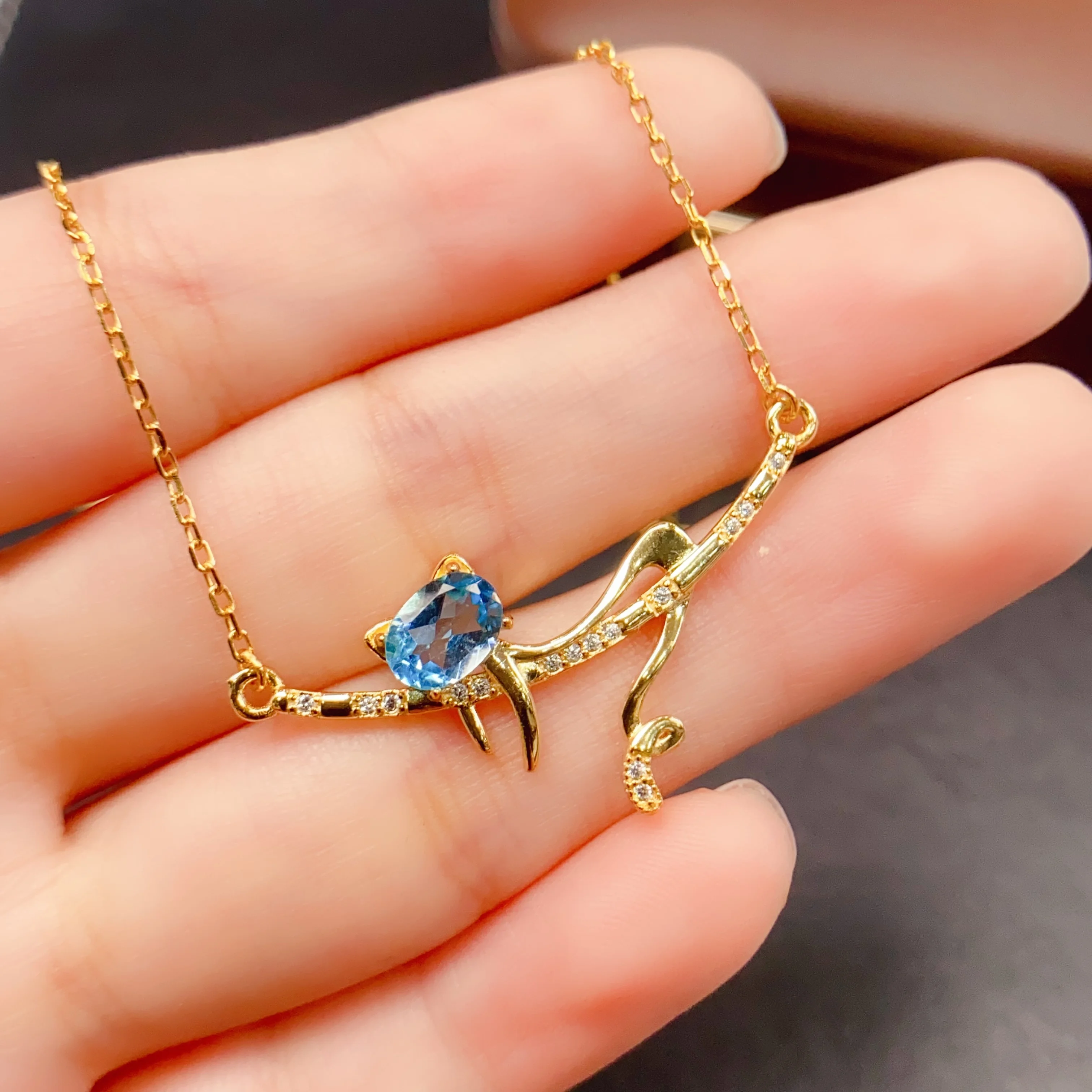 

Natural Topaz/Garnet/Diopside Cat Pendant Necklace S925 Sterling Silver Certificate Fine Fashion Charm Wedding Jewelry for Women