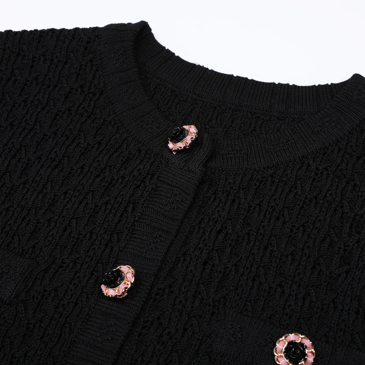 High Quality Spring And Autumn New Women's Fashionable Three-Dimensional Flower Button Knitted Round Neck Cardigan Top Jacket