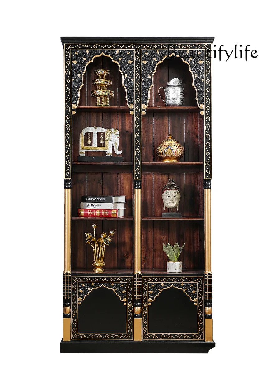 Nordic Retro Furniture Solid Wood Antique Shelf Hallway Tea Room Tea Set Storage Rack