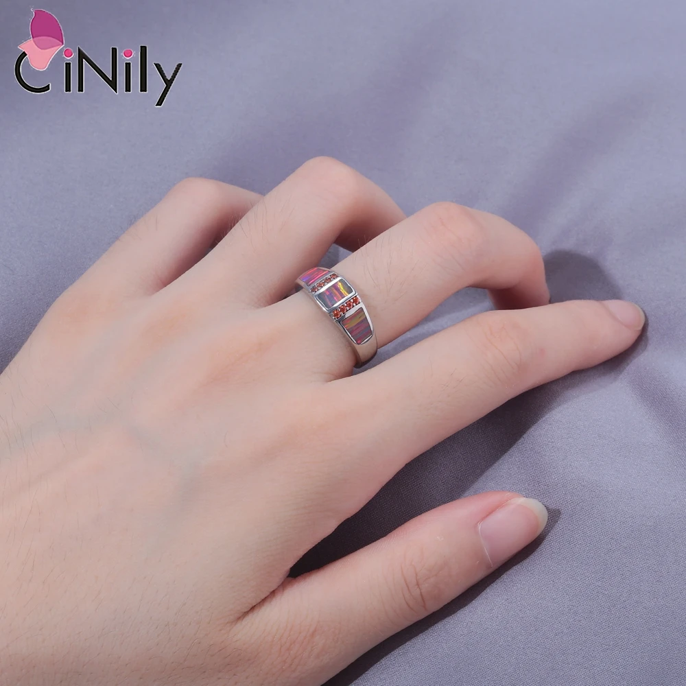 CiNily Orange Opal Engagement Rings with Orange Garnet Cute Female Silver Plated Wedding Rings for Women Jewelry Ring Size 6-9