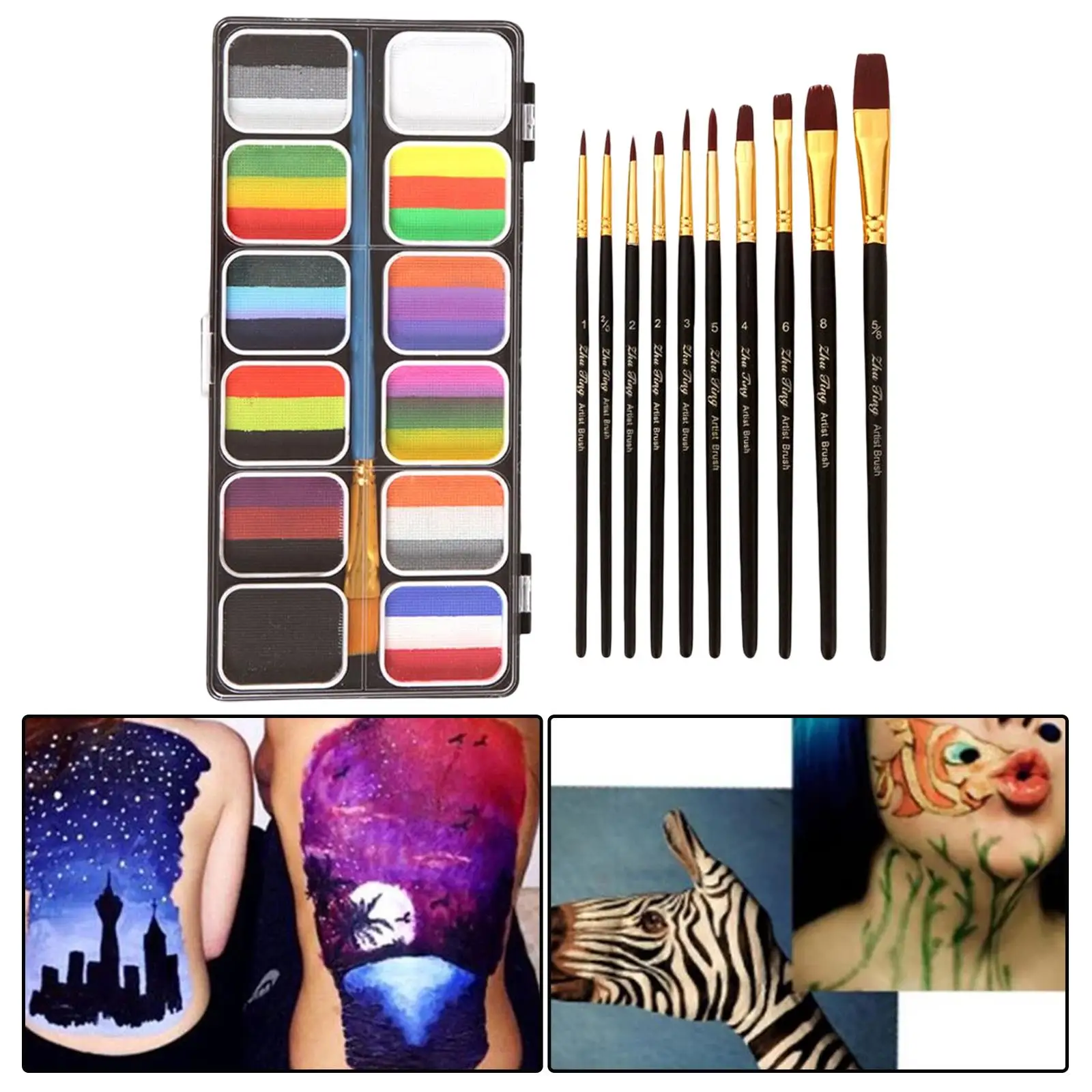 Professional Face and Body Paint with Brushes for Costume, Body Art, Stage, Party - Ideal for Kids and Adults