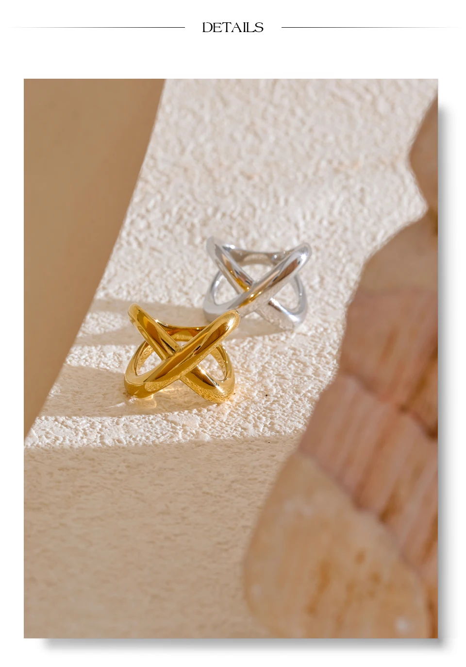Yhpup # PVD-beschichteter Statement-Edelstahl in X-Form, geometrischer Fingerring, wasserdicht, glattes Metall, handgefertigter polierter Schmuck – Detail 14