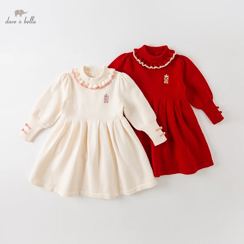 Dave Bella Girls Winter Sweater Princess Dress Baby Infant Sweater Baby Children Casual Warm Sweater Dress DB4224479