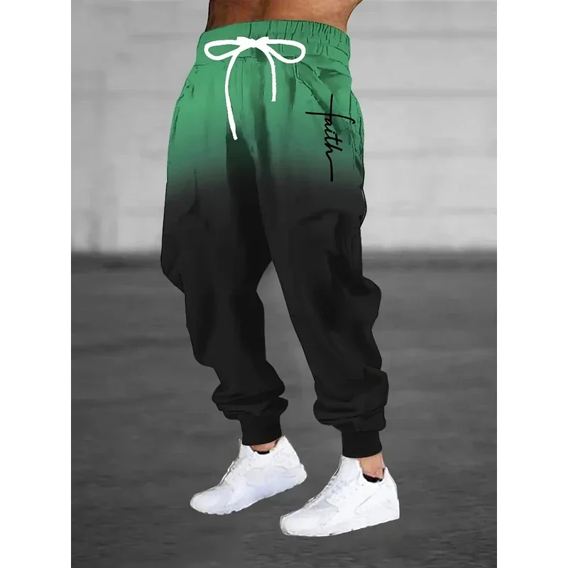 

Мужские джоггеры, свободные градиентные двухцветные спортивные штаны с 3D принтом, повседневные спортивные штаны для бега в тренажерном зале, эластичный пояс, карман на шнурке