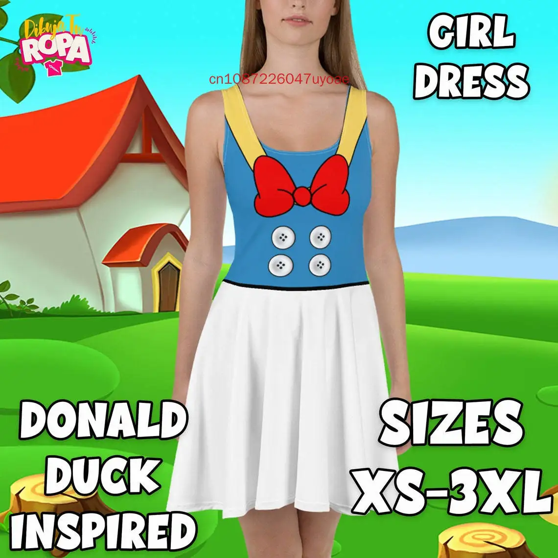 

Womens Disney Donald Duck Cruise Dress Women Costume Summer Fashion Sling Print Sexy Skinny Seaside Casual Skater Dress