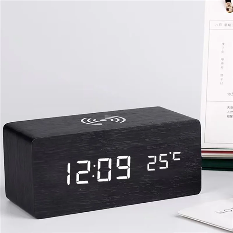 -A25M LED Clock Bedside Clock With Wireless Charging With Time, Date,Temperature For Office