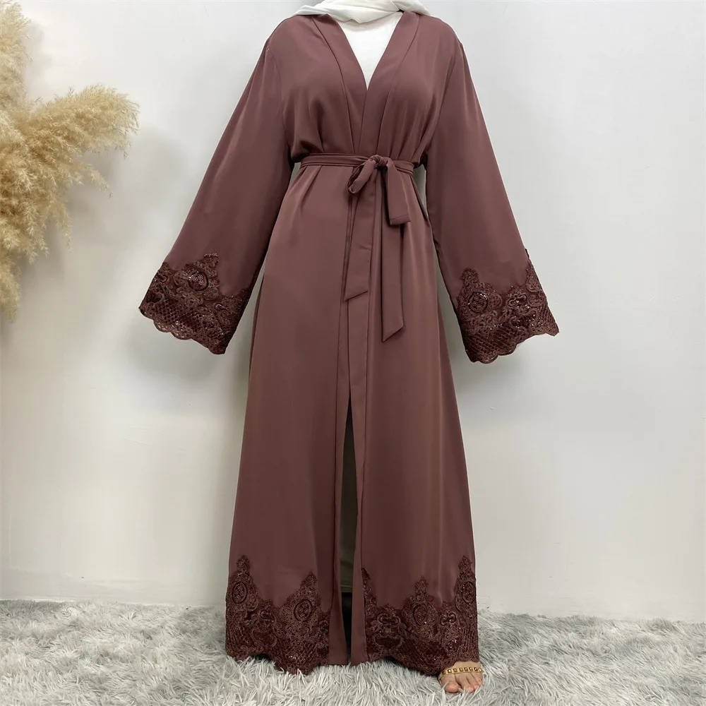 

Open Abaya Lace Embroidery Muslim Women Cardigan Maxi Dress Turkey Arab Dubai Saudi Kimono Eid Party Arabic Ramadan Islam Caftan