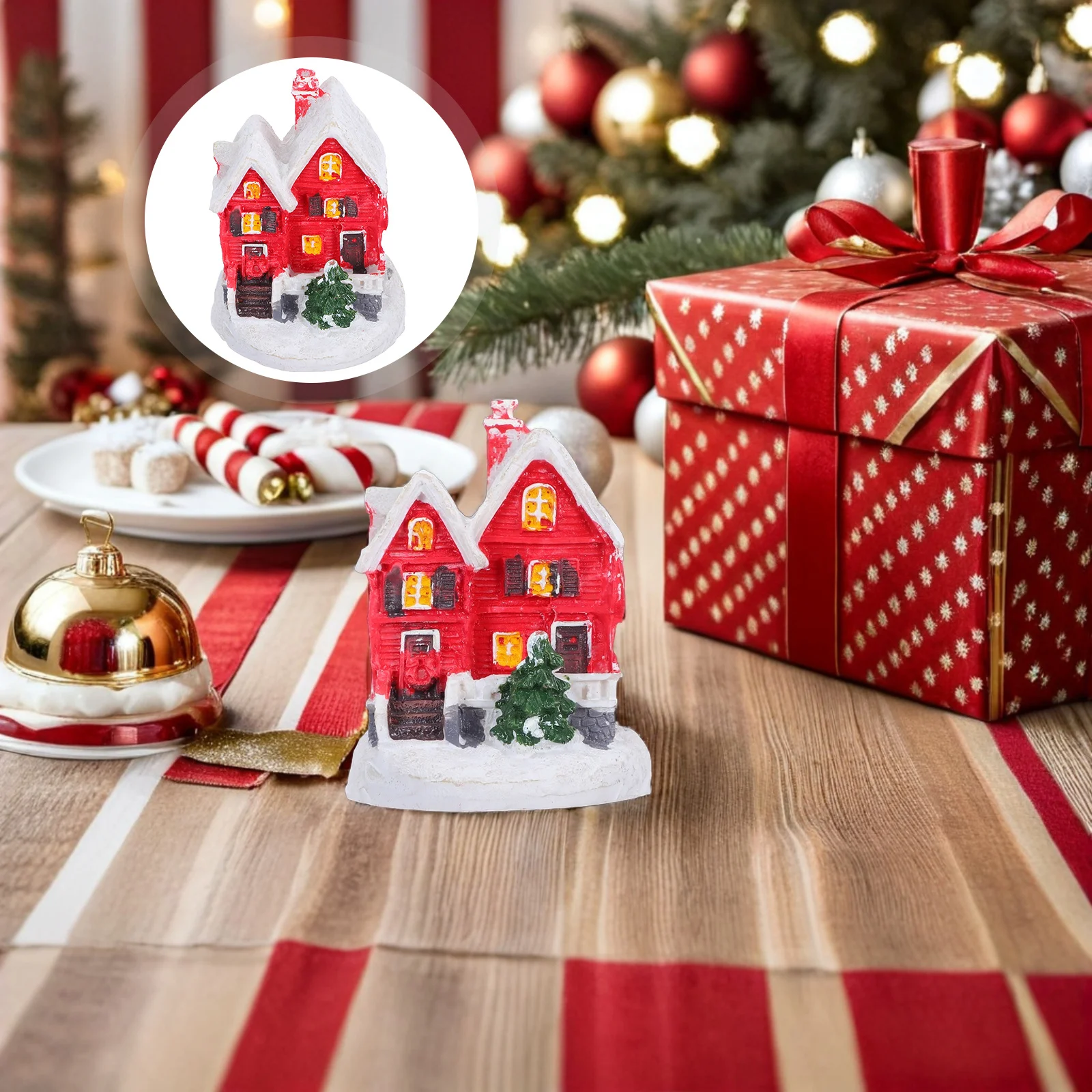 

Small Resin Christmas Village Festive Winter Ornament for Indoor Outdoor Mini Garden Bonsai Landscape Display Home Holiday