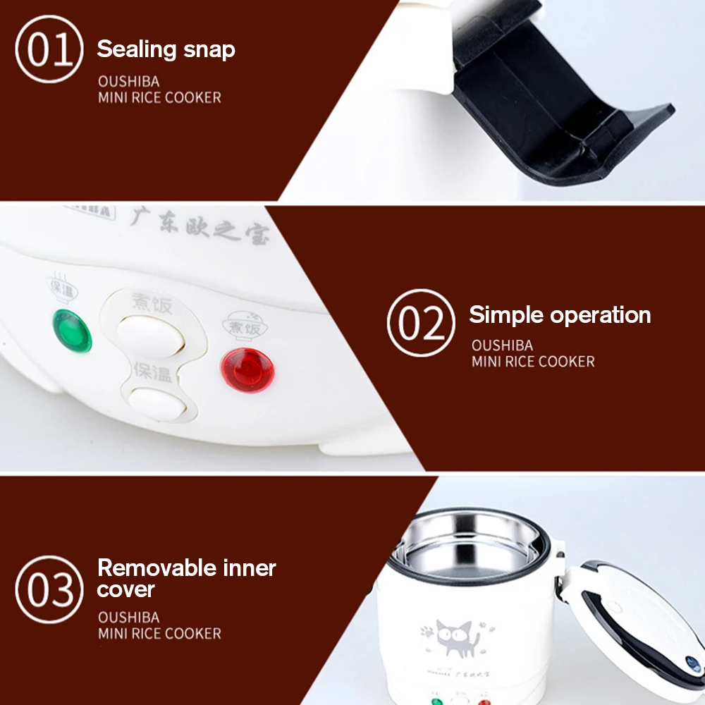 طباخ أرز صغير 1-2 شخص ، طباخ أرز متعدد الوظائف ، صندوق غداء لتسخين الطعام بالماء 1 لتر ، طبخ شاحنة سيارة