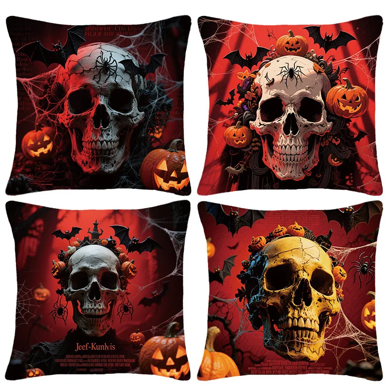 Halloween Skull Theme throw pillow covers with digital printing of short plush fabric Car-shaped sofa cushion office Home decor