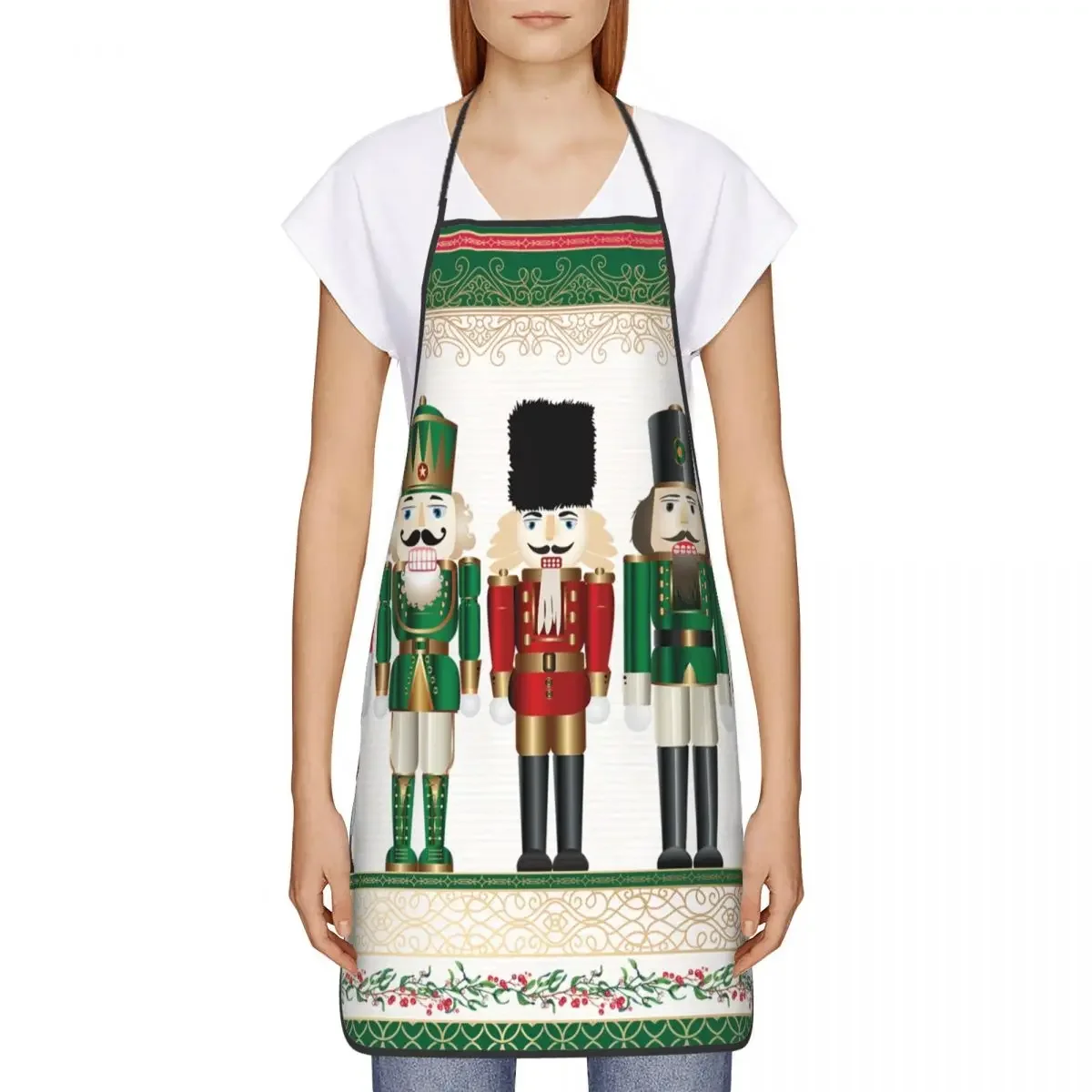 Merry Christmas Nutcrackers Apron for Men Women Adult Chef Kitchen Cooking Nutcracker Soldier Doll Tablier Cuisine Painting