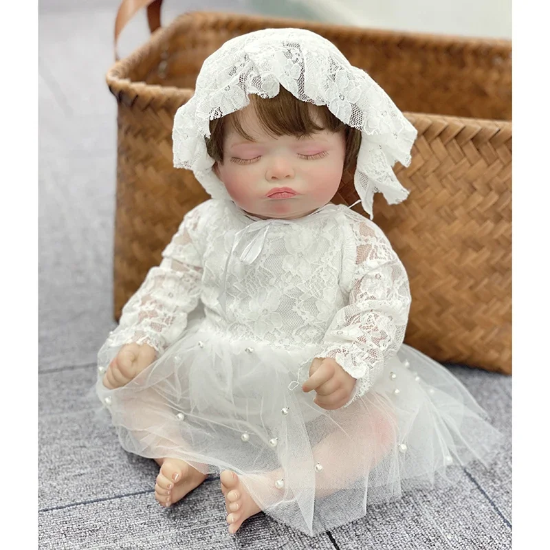 45cm Reborn Sleeping Rosalie Soft Hand Rooted Hair 3D Skin with Veins Collectible Art Doll