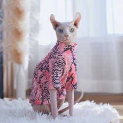 Euro-american Snakeskin Pattern Sphynx Cat Clothes Cotton T-shirt Fashion Cartoon Undercoat Devon Rex Soft Coat for Kittens