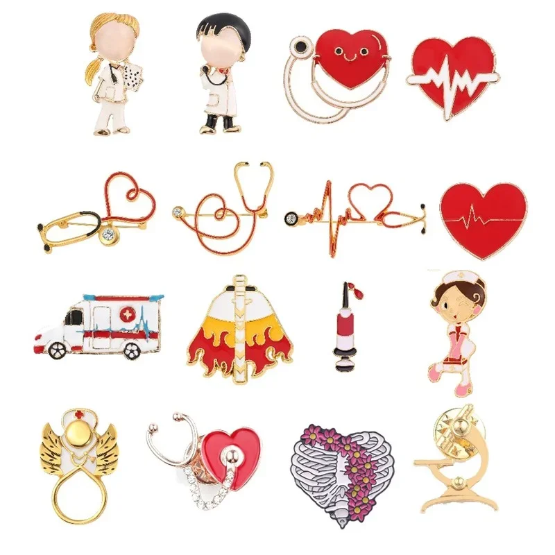 Personalized Nurse Doctor Badges Mini Cartoon Medical Instruments Brooches Doctor Nurse Uniform Decoration Hospital Supplies