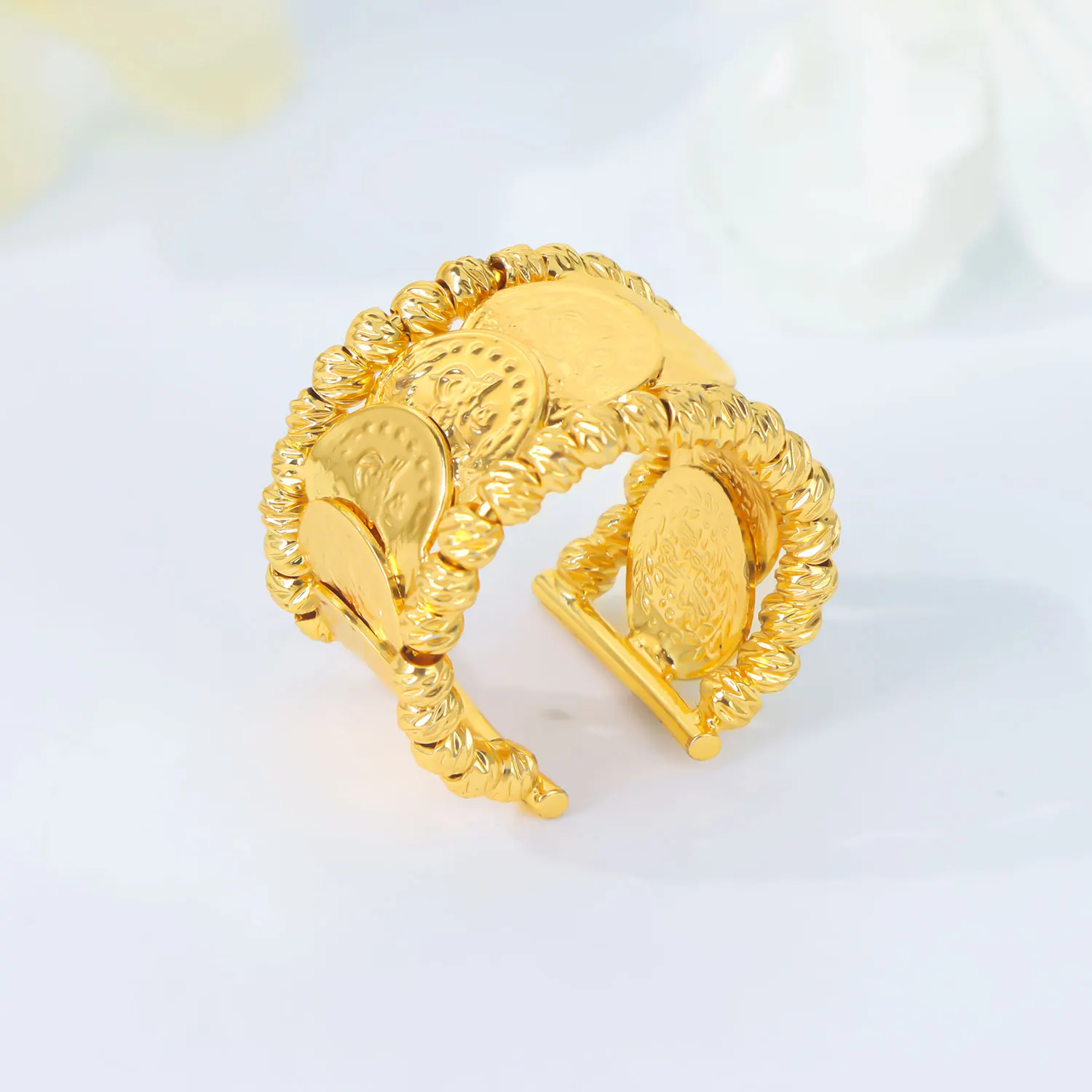 Türkische Mode Münzen Ring 24k vergoldet Dubai einfache Cocktail Paare Ringe Nigeria Frauen Braut Hochzeit Party Schmuck – Detail 6