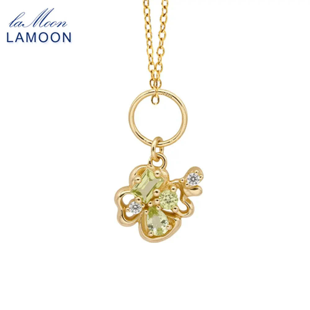 

LAMOON натуральный перидот счастливый четырехлистный клевер кулон ожерелье для женщин простое стерлинговое серебро 925 пробы позолоченные ювелирные изделия