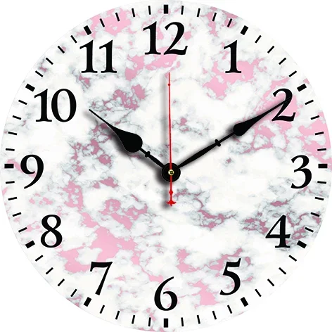 Marble Pink Gray Custom Large Clock Living Room Home Decor Round Wall Clock Quartz Table Clock Children Bedroom Wall Decoration