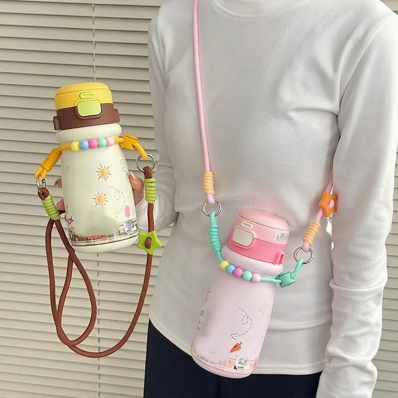 New Cute Adjustable Water Bottle Lanyard With Colorful Beads Star Decor For Kids Outdoor Hiking Travel