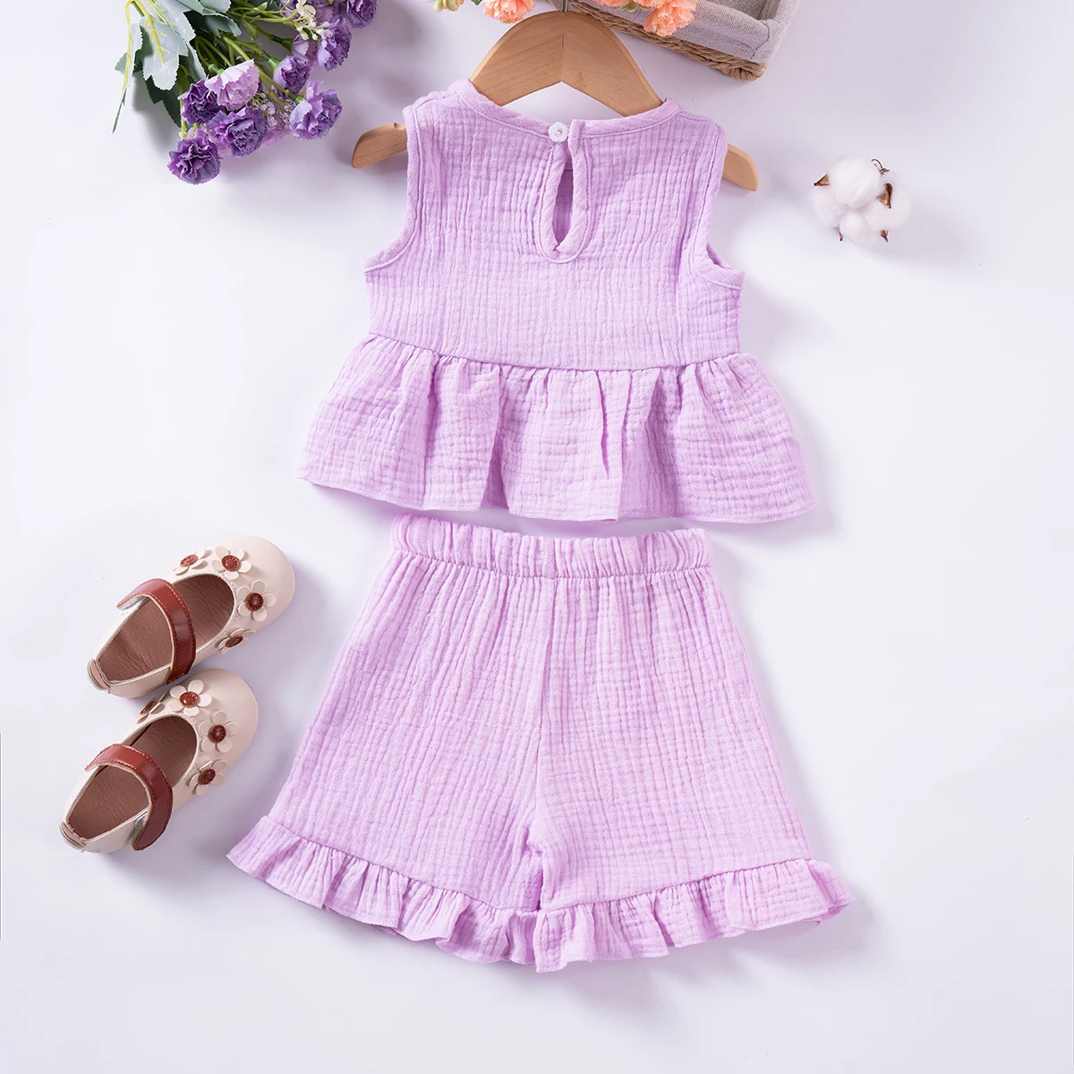 Summer Baby Girls Muslin Outfits Cute Sleevesless Tops+shorts 2pcs Soft Comfortable Casual Clothes Sets Children Clothing