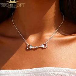 New Fashion 925 Silver Sterling Two tone Horseshoe Bit Horse Charm Pendant Necklace Pave CZ Link Chain Women Girl Gift Jewelry