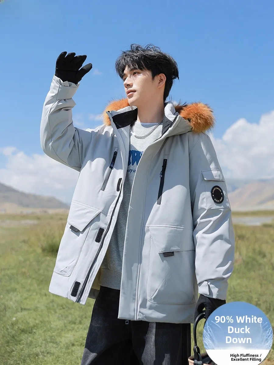 

Пуховик-парка унисекс с большим меховым воротником, теплый и ветрозащитный, новинка зимы 2025, рабочая одежда