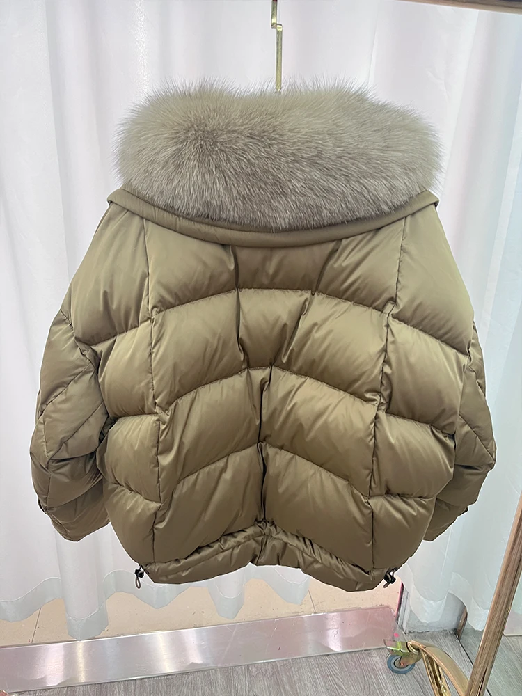 Fashion Winter Women Coats White Goose Down Jacket Real Natural Fox Fur Collar Luxury Streetwear Female coat