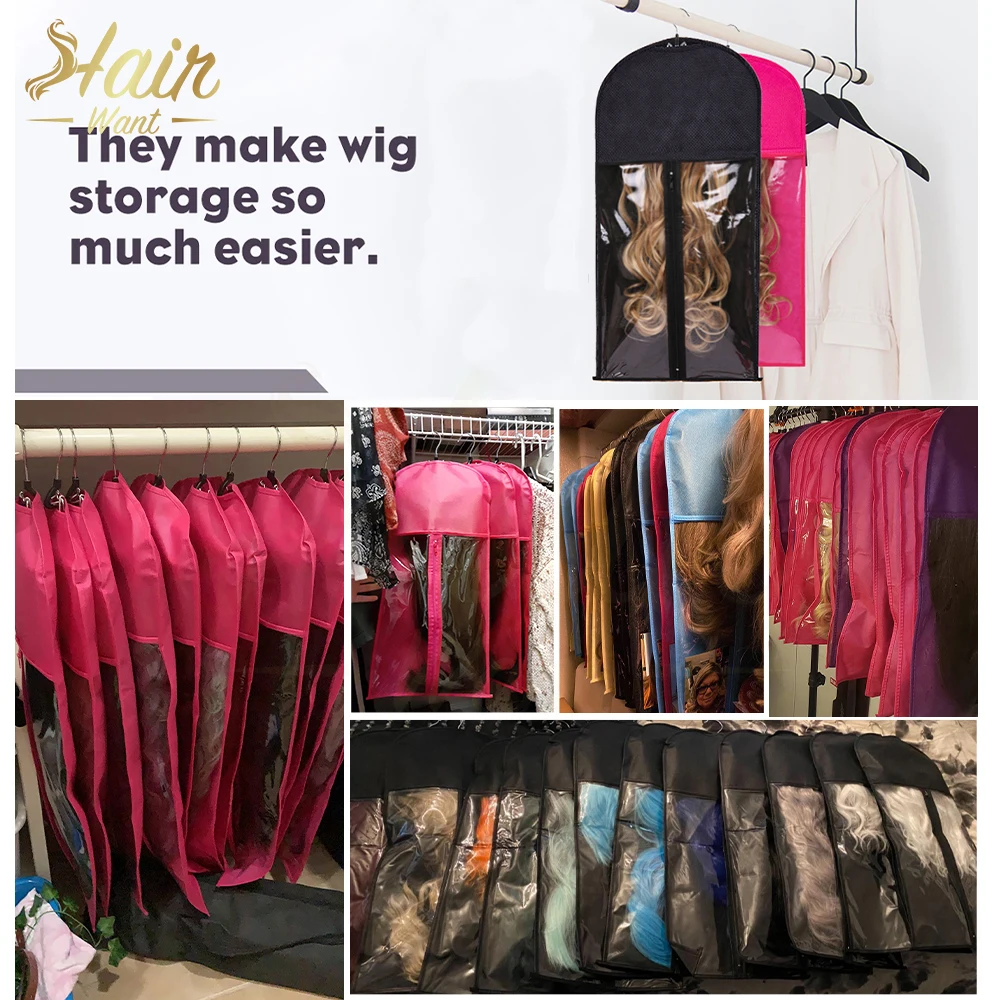 حقيبة تخزين وصلات الشعر مع حامل شماعات وحقيبة شعر مستعار مقاومة للماء ومنظم لحماية وصلات الشعر