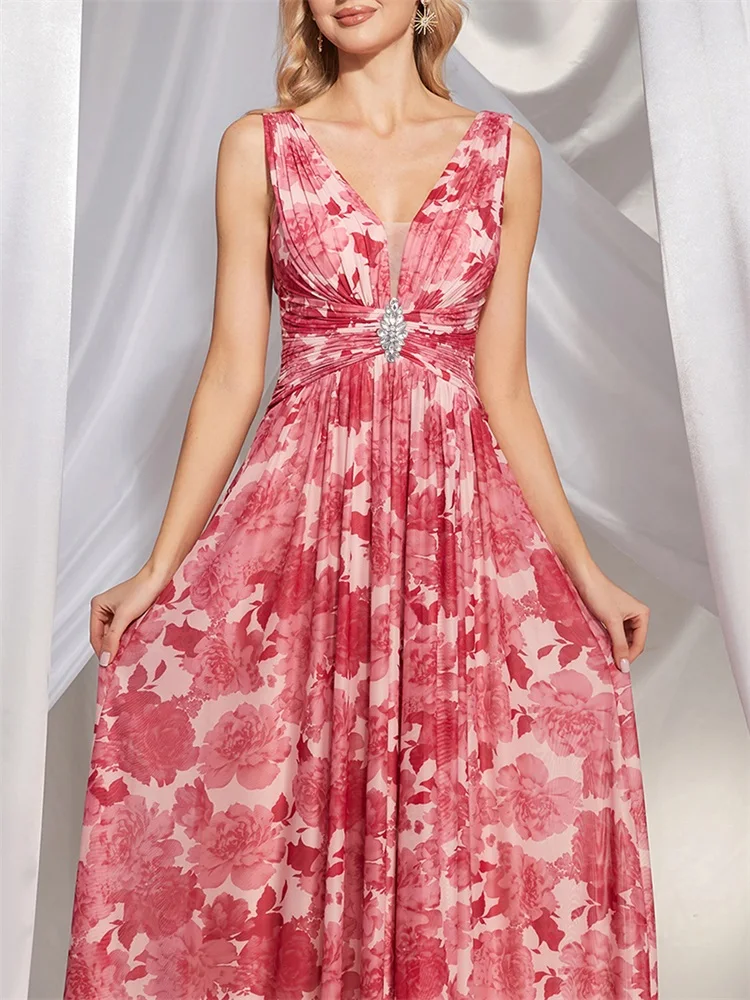 Robe de Soirée Luxueuse en Mousseline de Soie pour Femme, Tenue Longue, Rose, Dos en V, Mariage, Demoiselle d'Honneur, Bal, Cocktail, 2024