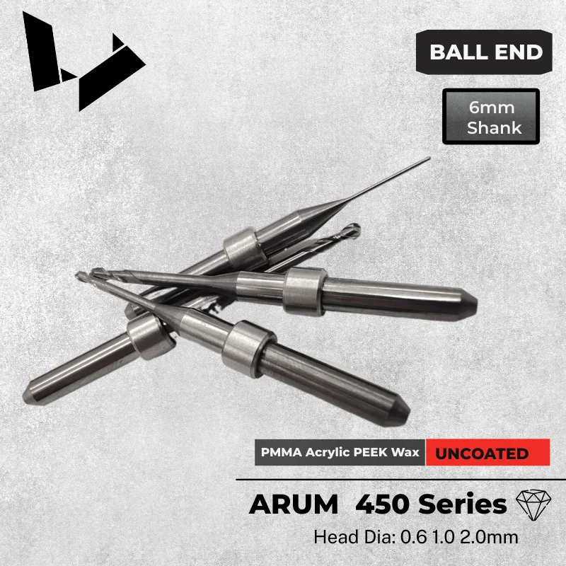 Arum 450 Series 4X-100 4X-450 5X-200 5X-450 Uncoated Carbide Bur Single Spiral Flute Milling Unit for PMMA Wax