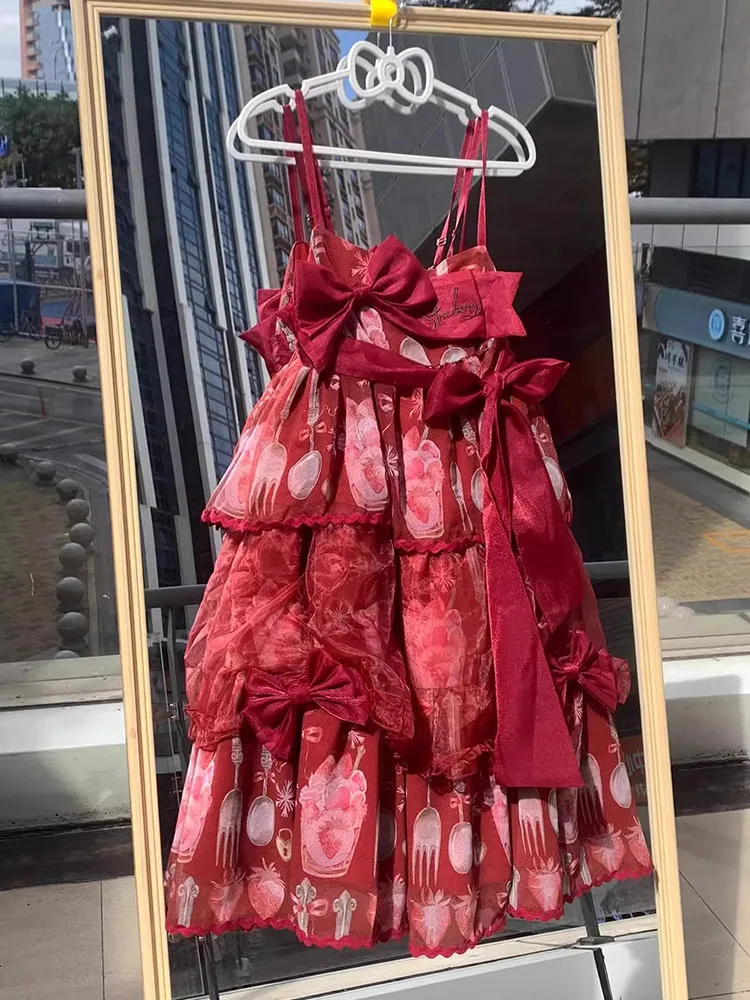 

Red Knot Three-piece JSK Dress Cake Skirt Wide-sweeping Dress Lolita Style Summer 2024 Fashion Clothing Accessory