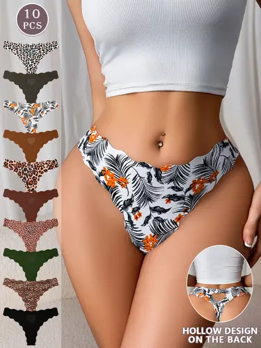 Imagen 2 del producto Tanga de mujer con estampado de leopardo sexy de 10 piezas, moderna y adecuada para todas las estaciones