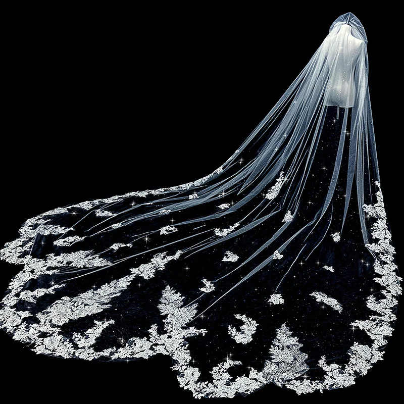 

Wedding Main Wedding Dress Veil Super Immortal Mori Premium Sense Lace Long Trailing Veil Sparkling Veil