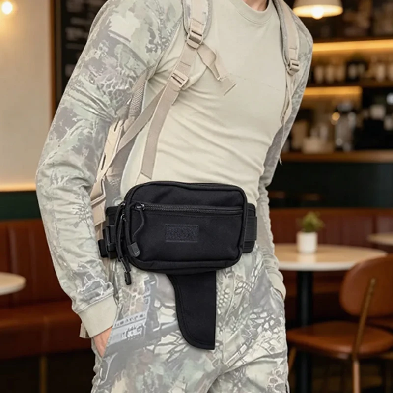 Men Outdoor Camouflage Tactical Waist Pack With Concealed Holster Multifunctional Extendable Multiple Pockets Storage Bag