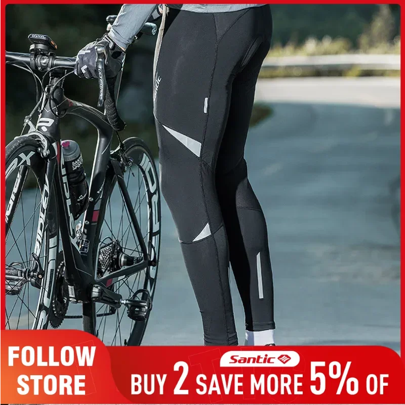 Santic Men's Cycling Pants Cushion Padded Downhill Bicycle Pants Outdoor MTB/Road Bike Trousers Breathable Elastic Sweatpants