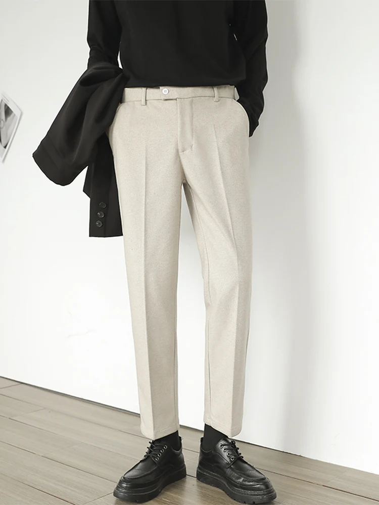 

Мужские осенние модные шерстяные брюки прямого кроя, укороченные (9/10 длины), повседневные, свободного кроя, в корейском стиле, универсальные, трендовые