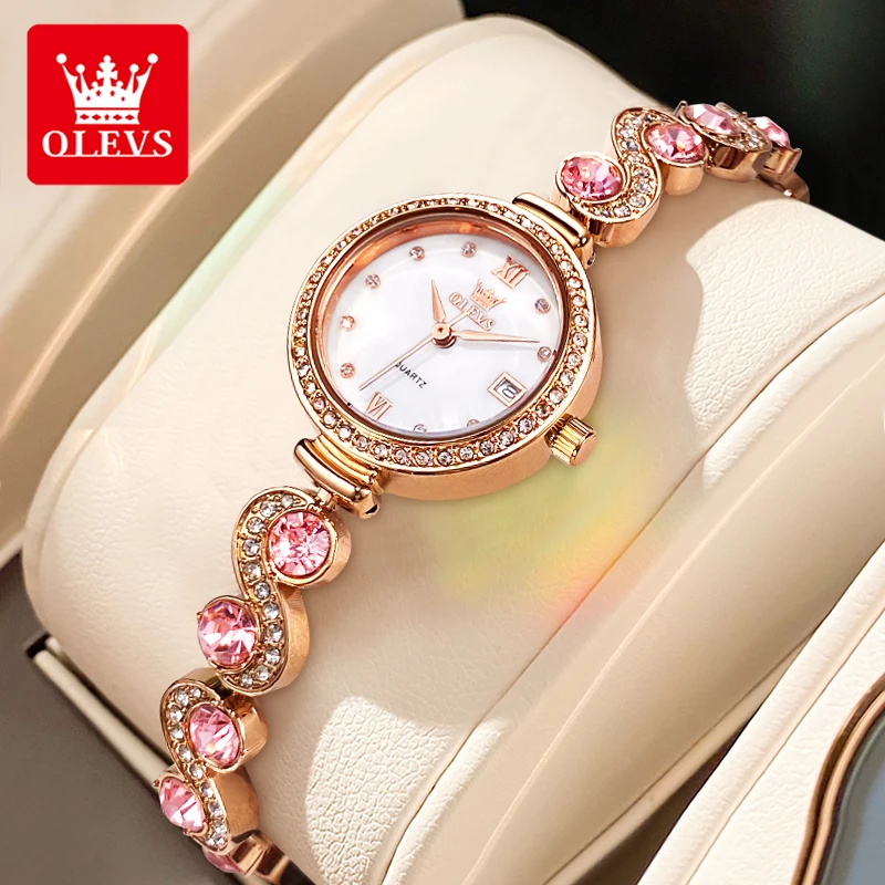 OLEVS 5633 Damen-Armbanduhr mit Diamantlünette, wasserdicht, originelles, modisches, elegantes Armband, Quarzuhr für Damen