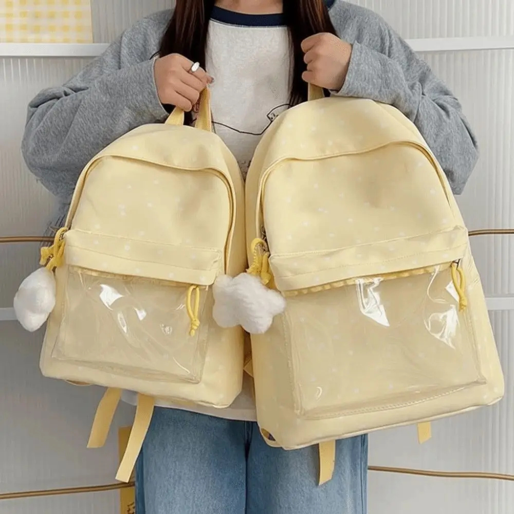 Japanese Style Ita Bag Transparent Window Large Capacity Clear Backpack Lightweight Polyester Lining Polka Dot Bookbag