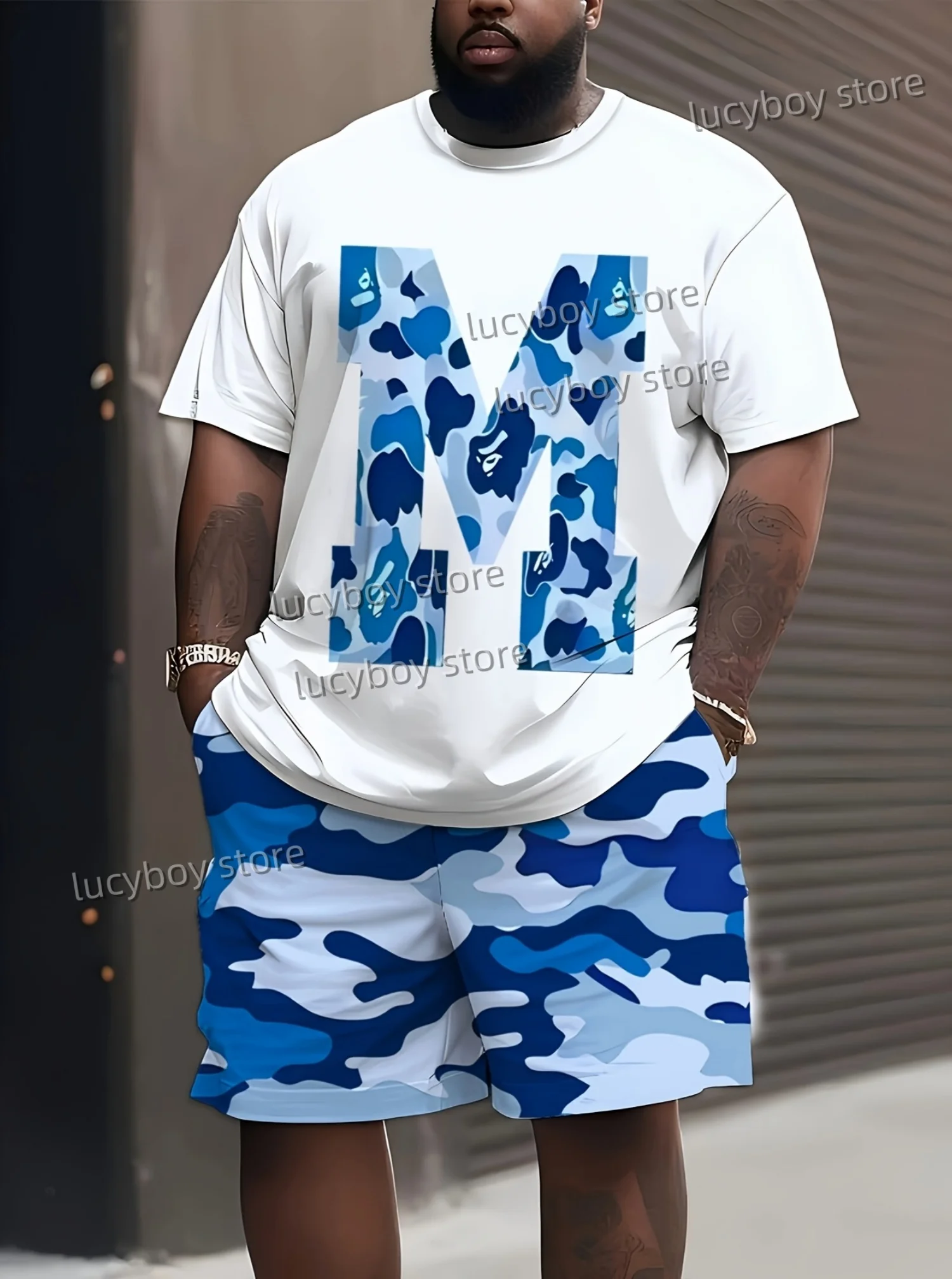 summer men number Printed plus size Sport T-shirt+shorts Suit Set Men Male Luxury Tracksuit Outfit 2 Piece Set men Clothes