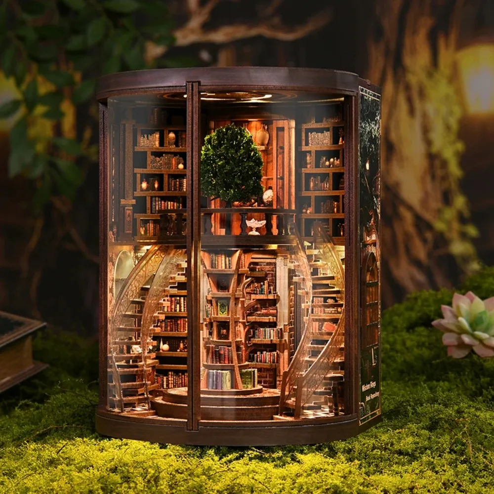 

NEW DIY Wooden Book Nook - Wisdom Rings Miniature Model, Bookend & Repository for Bookshelf, Creative Birthday Gift & Home Decor