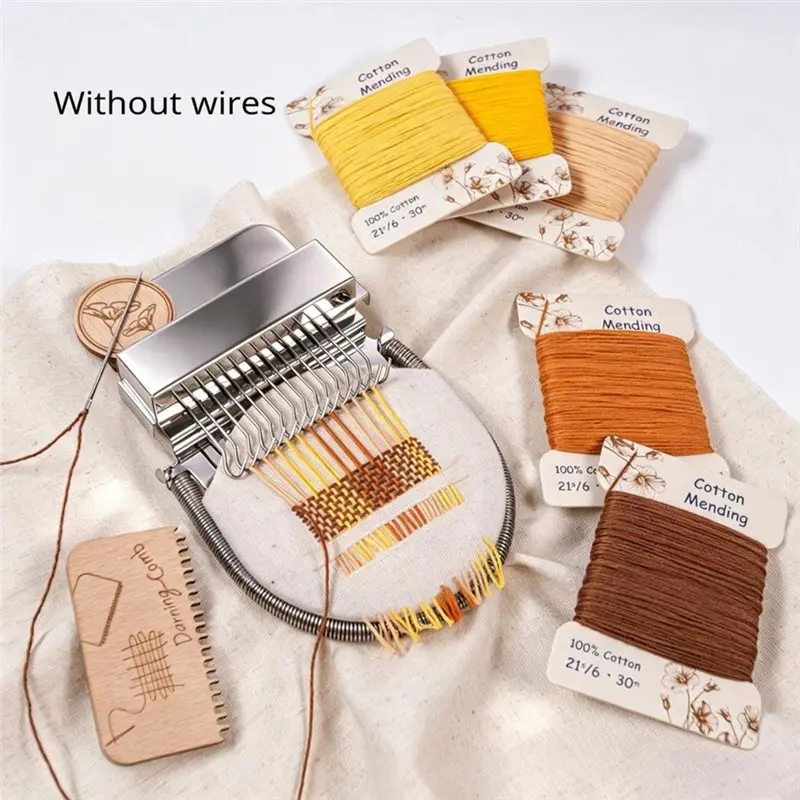 ABZL Small Wooden Darning Frame 14 Hooks,Speed Weave Sewing Aid For Mending Jeans