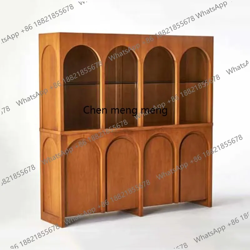 

Простой скандинавский витринный шкаф из массива дерева в ретро-стиле с двойными дверцами для столовой