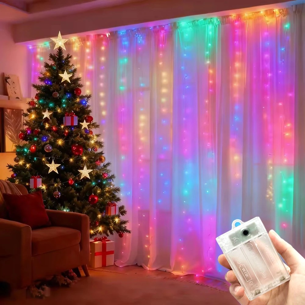 Battery Power LED Curtain Fairy Light String Indoor Outdoor Bedroom Christmas Halloween Valentine's Day Autumn Home Decor Indoor