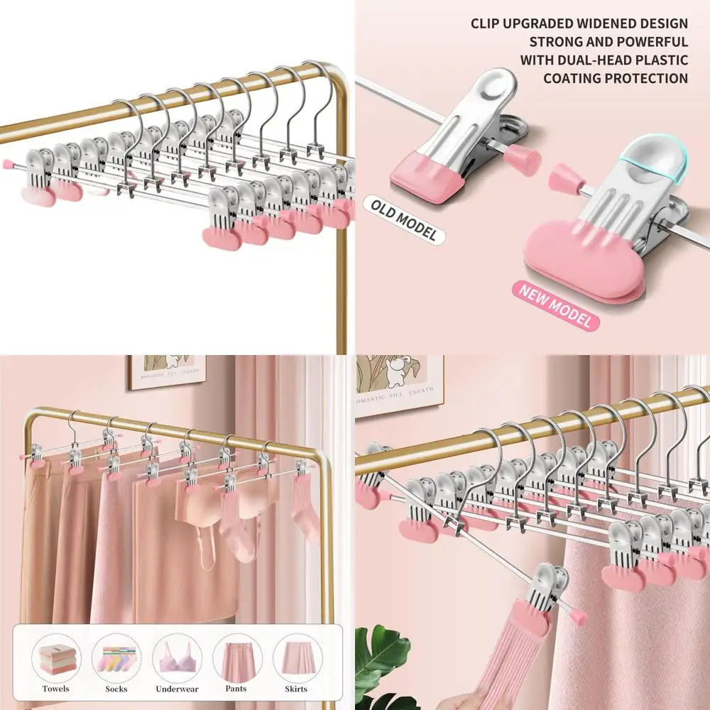 

50 шт. 14 регулируемых нескользящих вешалок для женских юбок и брюк с широкими зажимами, прочная экономия места для джинсов и шорт, розовый