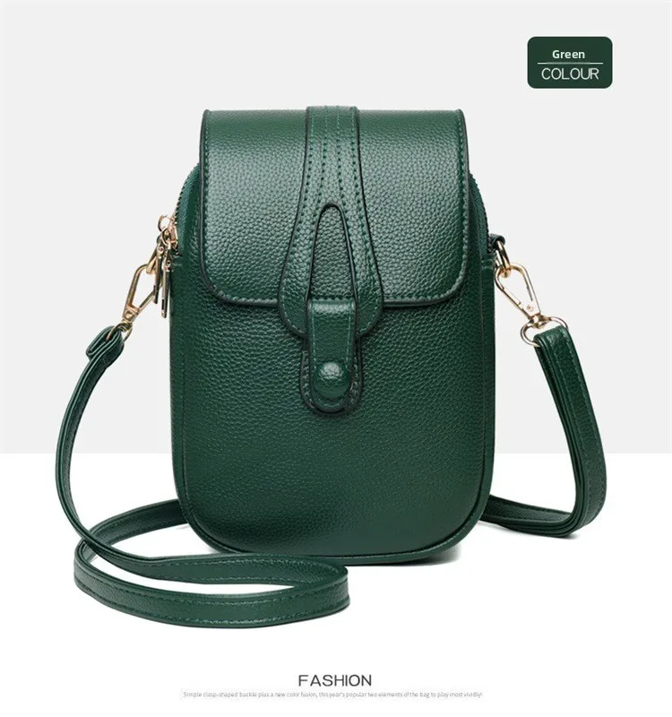 Mini-Multifunktions-Umhängetasche aus Leder für Handy/Sport, Cross-Taschen mit Kopfhöreranschluss, mehrlagige Damentasche mit Abdeckung – Detail 24