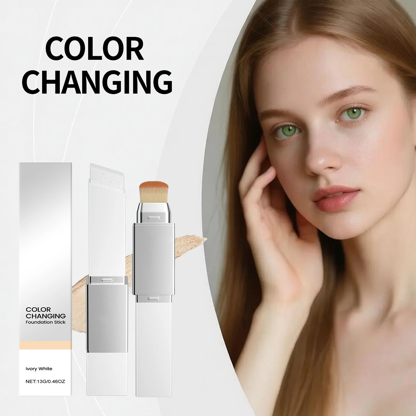 2 In 1 Color Changing Foundation Stick Brightening Lightweight Moisturizing Long-Lasting Coverage Waterproof Sweatproof Makeup