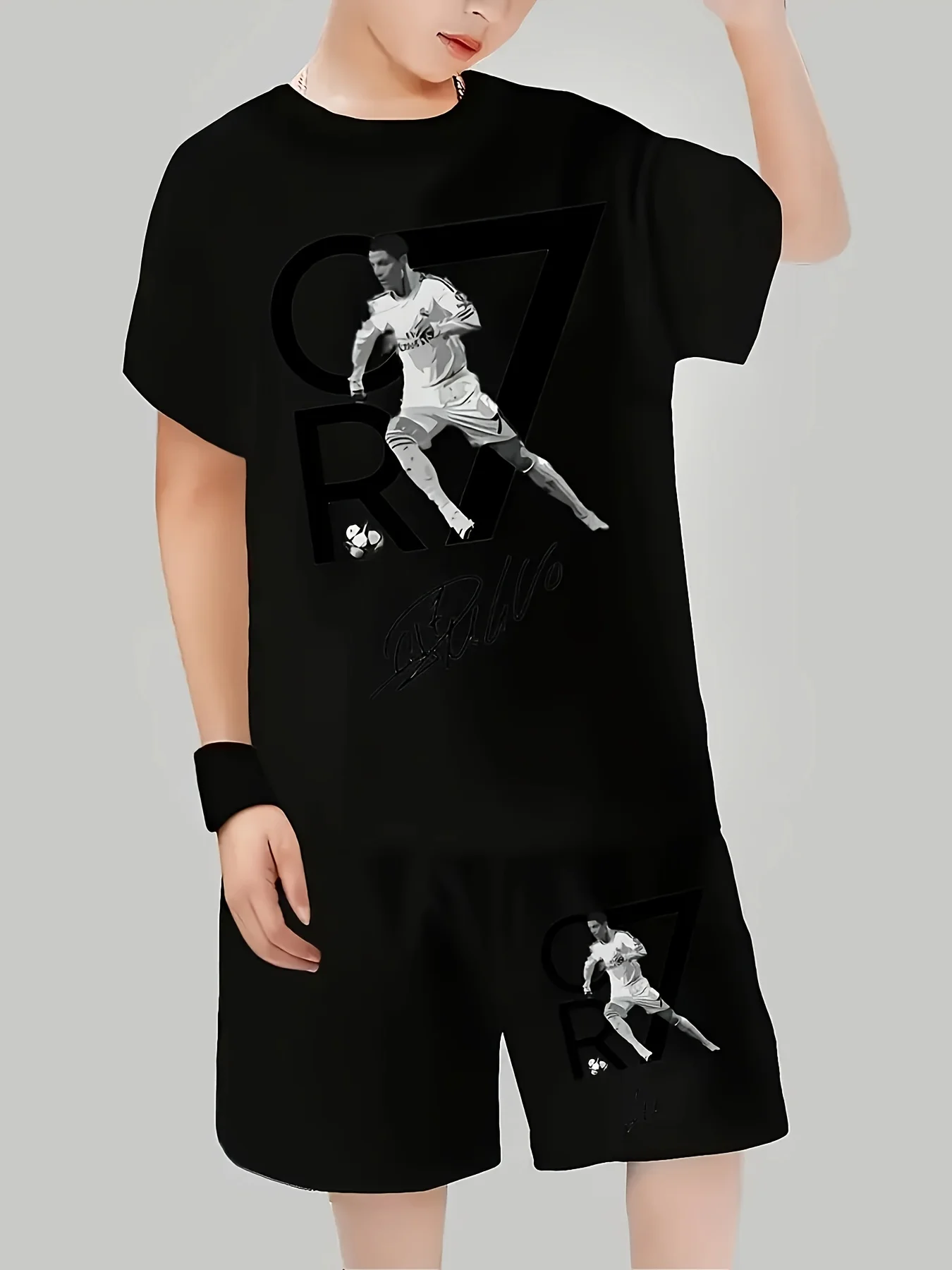 

Модные повседневные шорты для мальчиков, комплект футболок с принтом Seventh Football, комплект уличных футболок для мальчиков с шортами