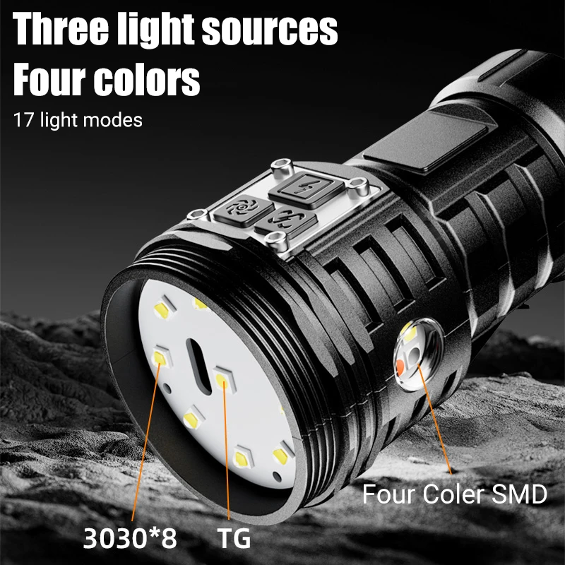 Multi-function portable outdoor flashlight power display rear magnetic built-in battery uv flashlight emergency lights