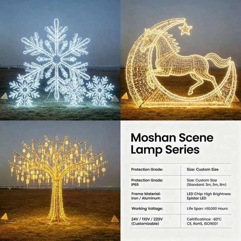 Christmas IP65 frame snowflake giant wrought iron 3D LED public space outdoor lighting installation